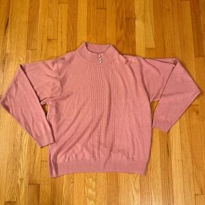 Vintage - Light Pink Knit Turtle Neck with Pearl Accents - US M/L
